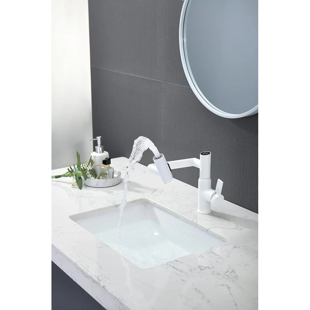 Rotatable Bathroom Faucet with Temperature Display in Fahrenheit (Batteries-Free), BF2204