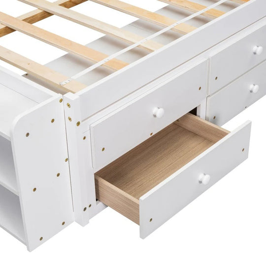 Storage Platform Bed with Bookcase Headboard,Drawers and Bed End Storage Case,Full Size