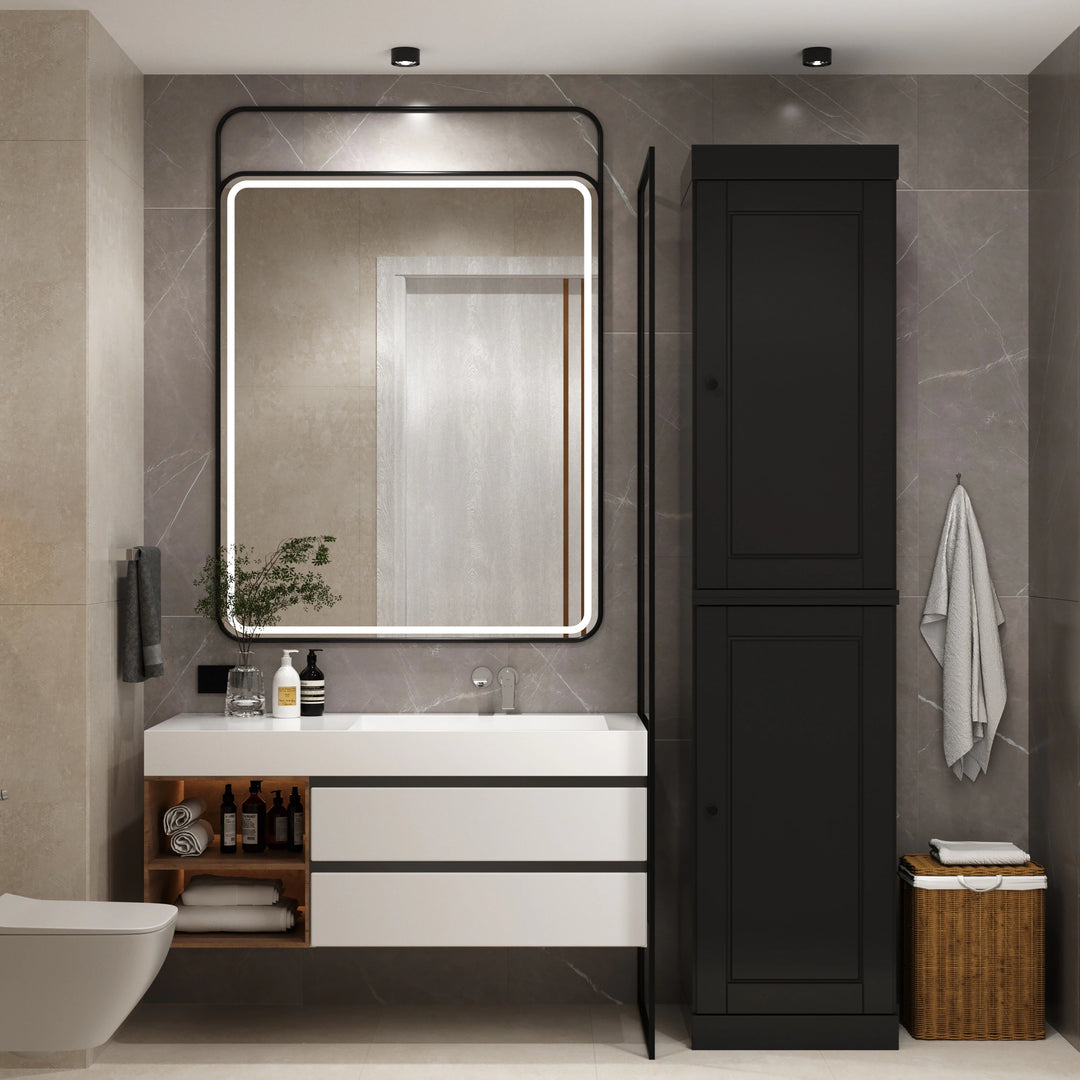 100% Solid Wood Bathroom Storage Cabinet, Adjustable Shelves, 16.5" Wide, 35.75" Tall