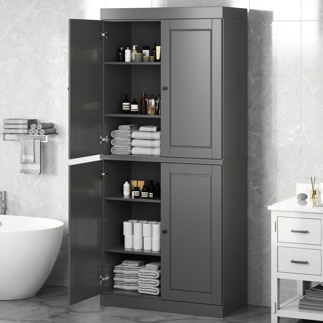 100% Solid Wood Bathroom & Laundry Storage Cabinet, Raised Panel Doors, Adjustable Shelves, 32" Wide, 71.5" Tall