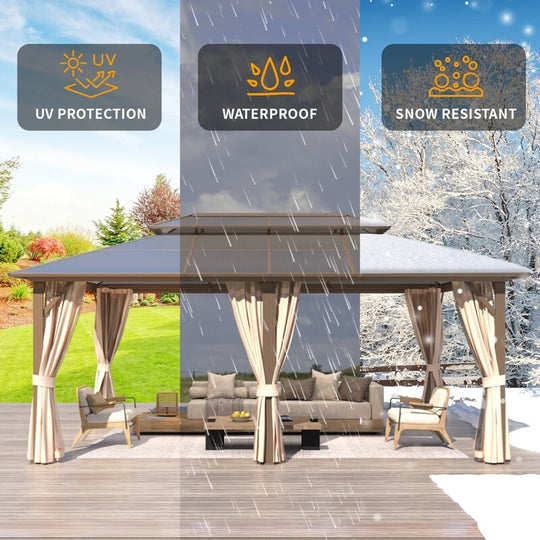 Hardtop Wood Gazebo with Double Roof – Free Dust Cover with 12X16 or 12X20 Model – Waterproof Outdoor Gazebo