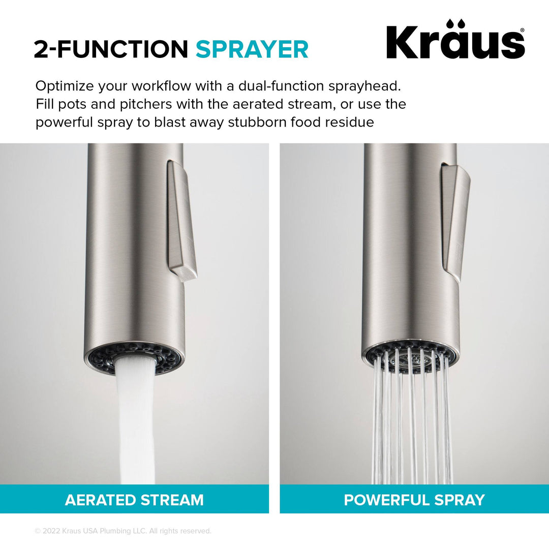 2-Function 1-Handle 1-Hole Pulldown Sprayer Brass Kitchen Faucet