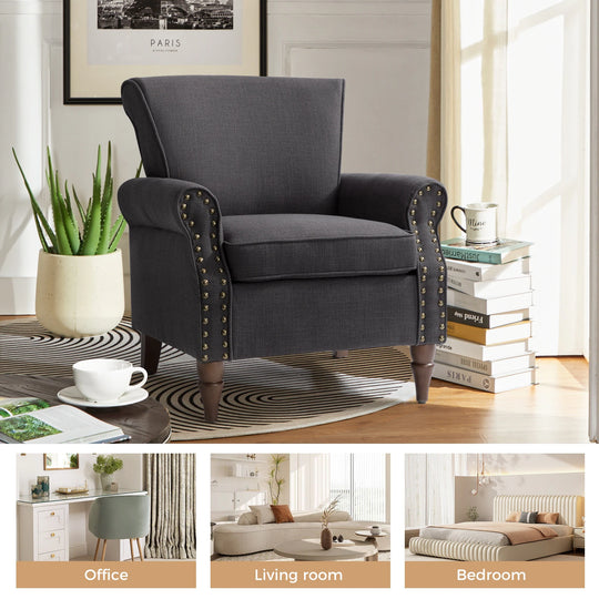 Nyctelius Upholstered Comfy Accent Chair with Turned Wooden Legs and Nailhead Trim Set of 2 by
