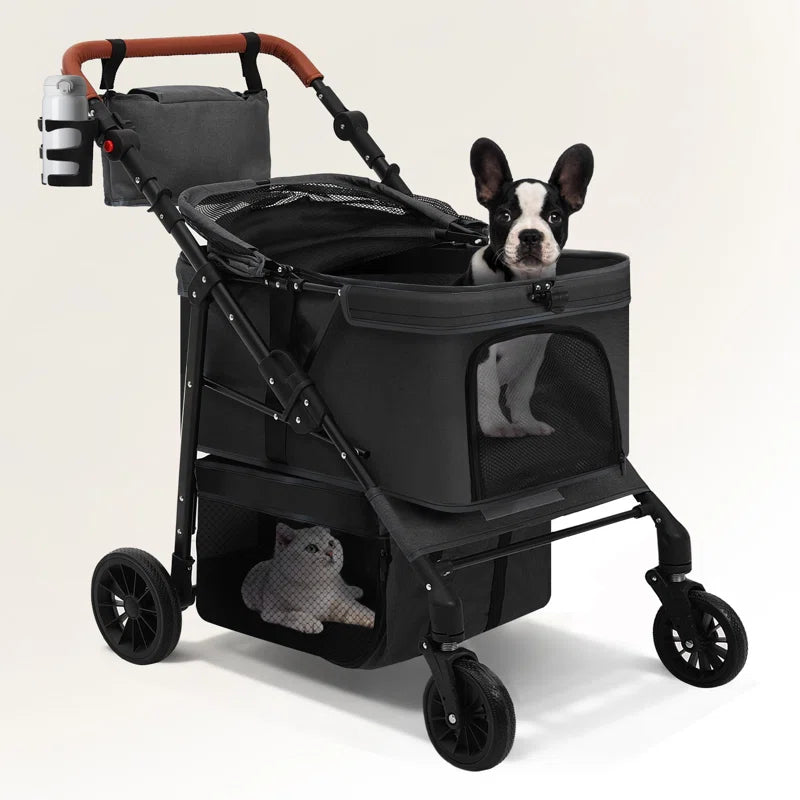 Dog Stroller for Small & Medium Dogs, Pet Stroller for 2 Small Dogs with Adjustable Handle & Canopy, Extra Large Heavy Duty, Foldable & Ventilated, Storage Organizer