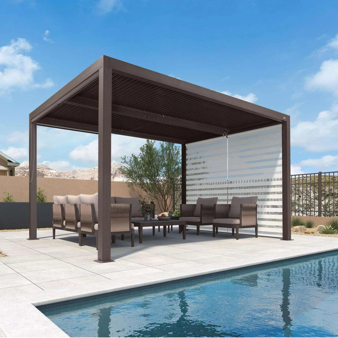 Bronze Louvered Pergola with Adjustable Roof for Deck Backyard Garden Hardtop Gazebo