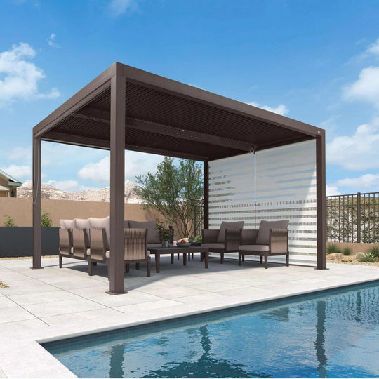 Bronze Louvered Pergola with Adjustable Roof for Deck Backyard Garden Hardtop Gazebo