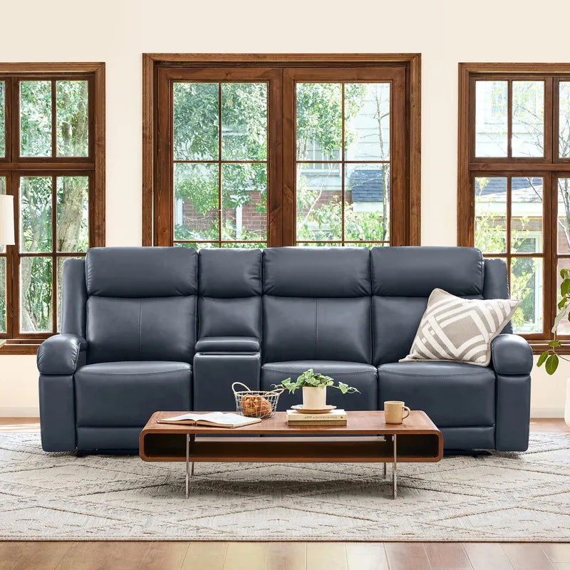 Hadlee Genuine Leather Reclining Sofa with Multi-Function Console.