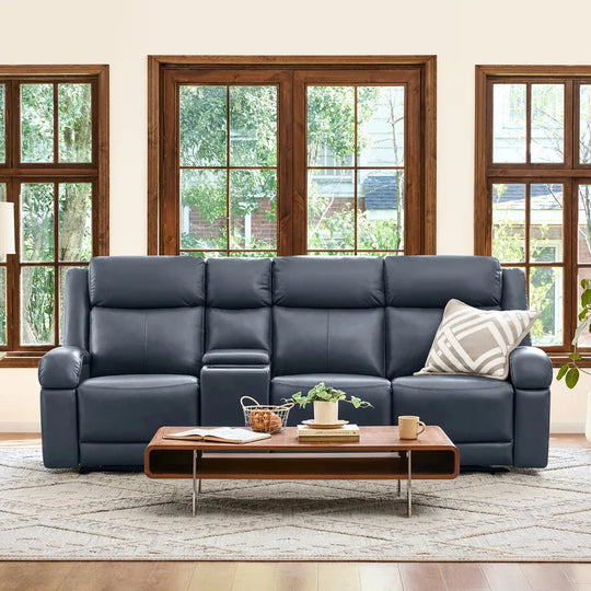 Hadlee Genuine Leather Reclining Sofa with Multi-Function Console.