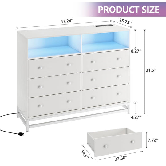 6 Drawer Dresser with Led Lights and Power Outlets