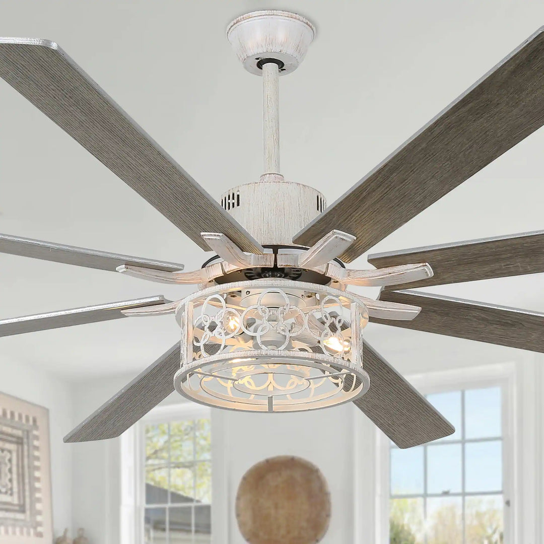 72" Rustic Large Ceiling Fan with Light and Remote 6-Speed 3-Light Farmhouse Metal Caged Black Ceiling Fan