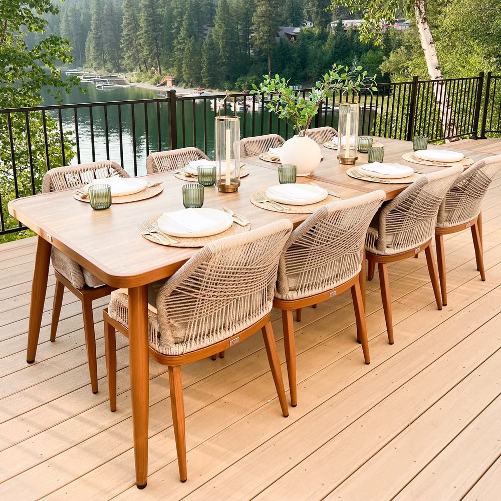 Dining Set Patio Metal Rectangular Table and Wicker Rattan Chairs for outside Porch Modern Outdoor Furniture Sets