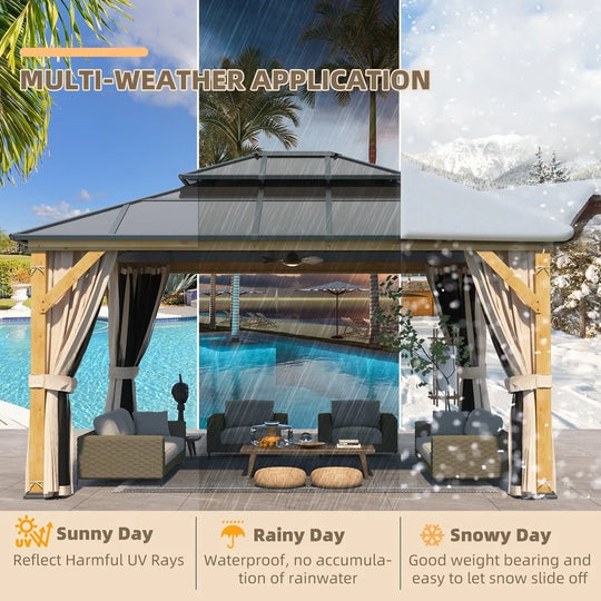 Hardtop Wood Gazebo with Double Roof – Free Dust Cover with 12X16 or 12X20 Model – Waterproof Outdoor Gazebo