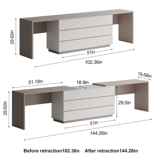 144 Inch Modern Home Office Expandable Dresser Desk