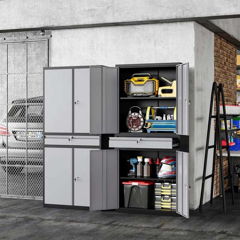 Agilar Locking Metal Garage Cabinet with Adjustable Shelves & Tool Drawer ( 71'' H X 31.5'' W X 15.7'' D)