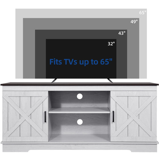 Farmhouse TV Stand with Barn Door Media Console Entertainment Center with Storage Cabinets