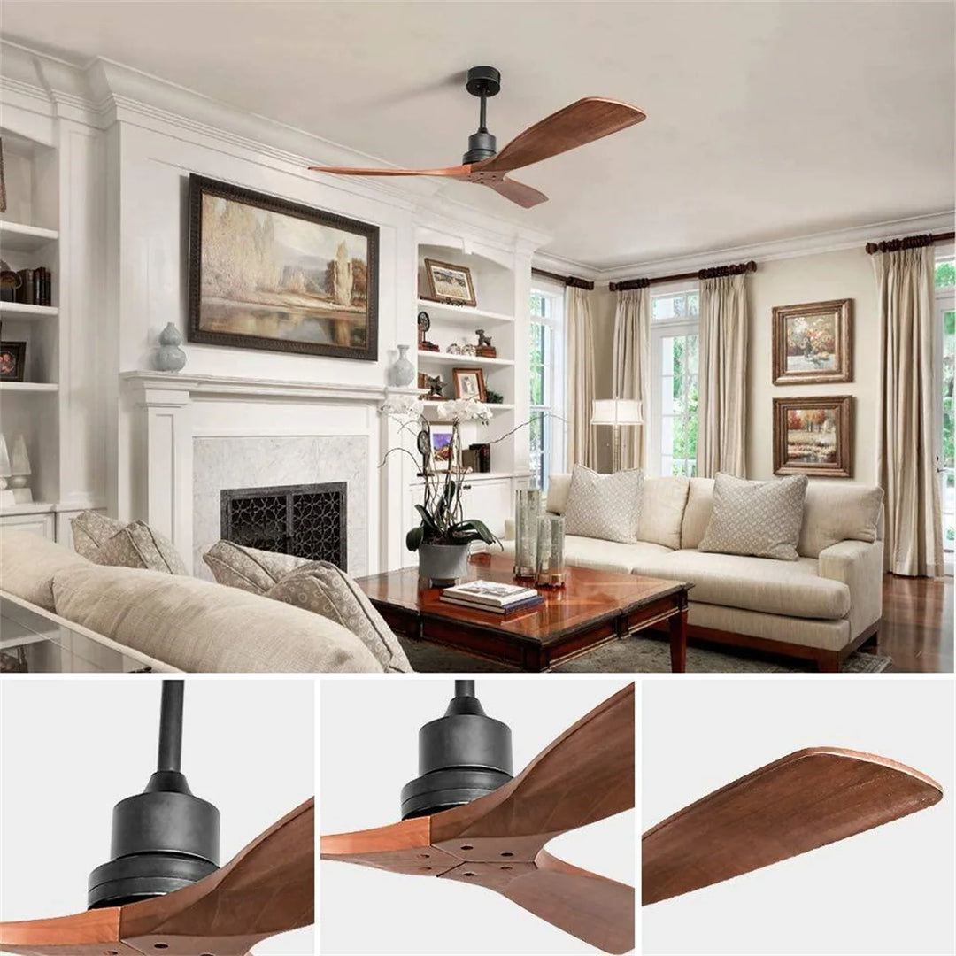 Sofucor 42"/48"/ 52"/60"Noiseless Walnut Wood Ceiling Fan with Remote Control, Integrated Light Optional