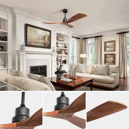 Sofucor 42"/48"/ 52"/60"Noiseless Walnut Wood Ceiling Fan with Remote Control, Integrated Light Optional