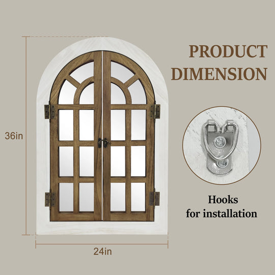 Vintage Wood Windowpane Arched Wall Mirror