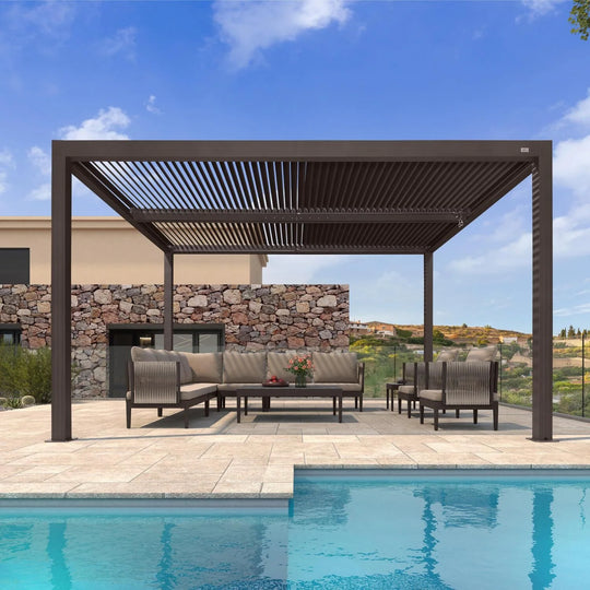 Bronze Louvered Pergola with Adjustable Roof for Deck Backyard Garden Hardtop Gazebo