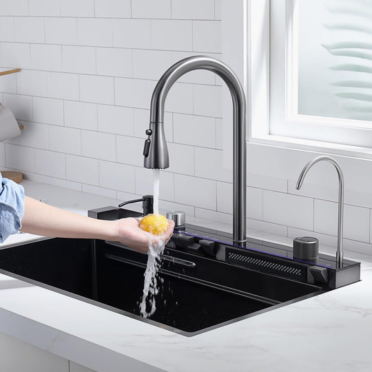304 Stainless Steel Waterfall Kitchen Sink Set with Pull-Down Faucet KS2206 (Series)