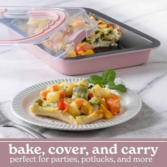 Baking Pans Set 10 Piece Non-Stick Cake Pans with Carry Lids for Storage & Travel, Perfect for Parties Stackable