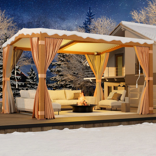 Outdoor Louvered Pergola Gazebo with Adjustable Aluminum Rainproof Roof and Pull-Down Screen