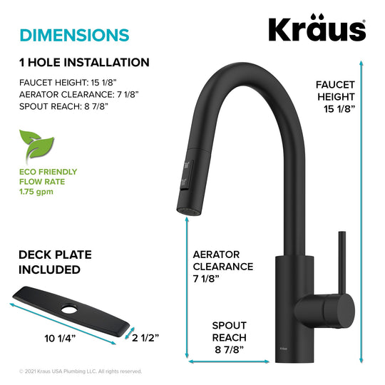 2-Function 1-Handle 1-Hole Pulldown Sprayer Brass Kitchen Faucet