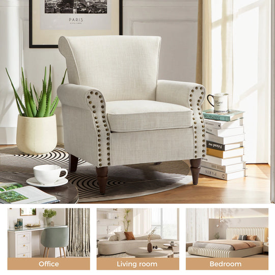 Nyctelius Upholstered Comfy Accent Chair with Turned Wooden Legs and Nailhead Trim Set of 2 by