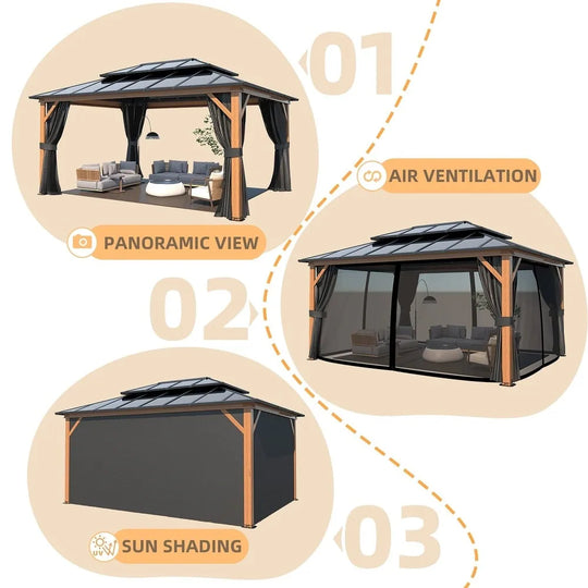 Hardtop Wood Gazebo with Double Roof – Free Dust Cover with 12X16 or 12X20 Model – Waterproof Outdoor Gazebo