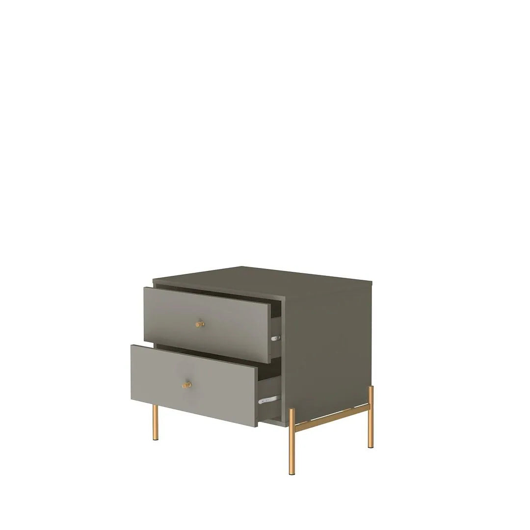 Jasper Nightstand with Steel Gold Legs in White Gloss