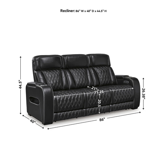 Boyington Black Power Reclining Sofa - 86"W X 38"D X 44"H
