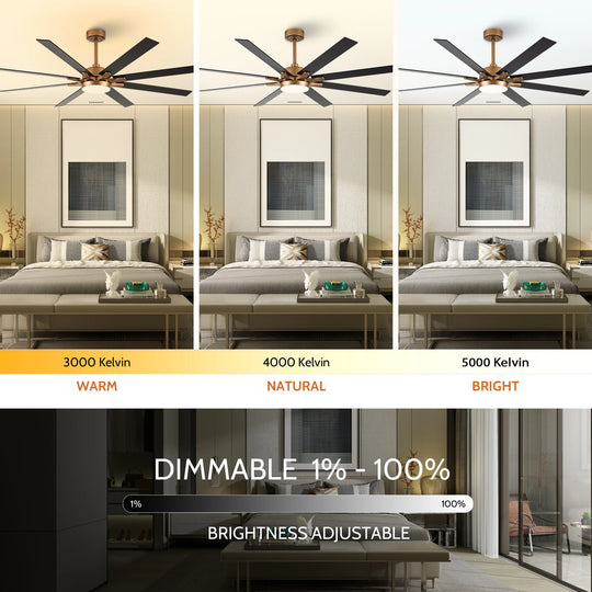 65-Inch Modern Reversible Dimmable Large Ceiling Fan with Light and Remote
