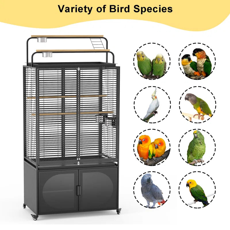 72-Inch Bird Cage with Play Top, Parakeet Cage with Rolling Storage Cabinet Extra Large with Cover