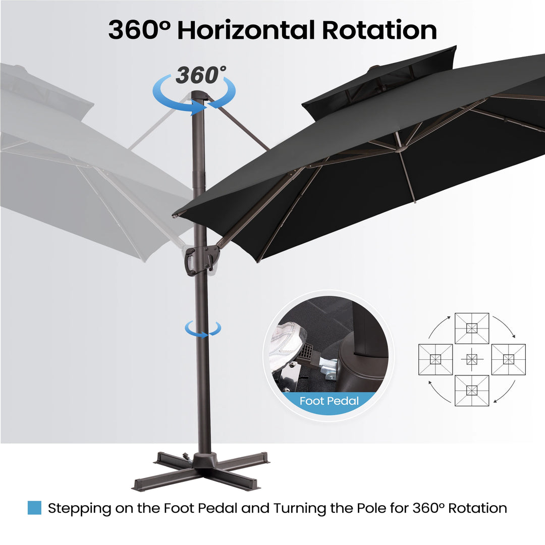 11 X 11 FT Outdoor Square Patio Cantilever Offset Umbrella with Crank and 360 Degrees Rotation