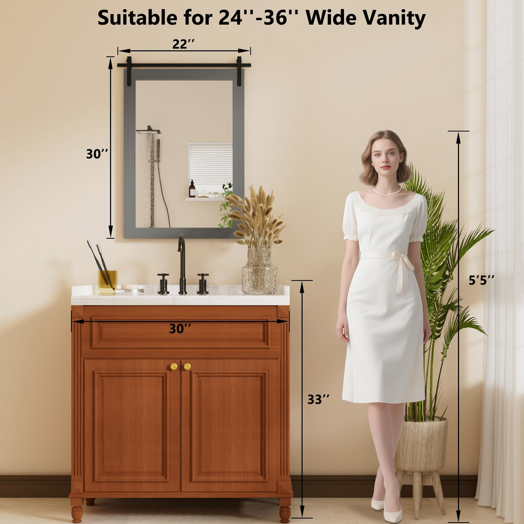 Farmhouse Barn Door Solid Wood Frame Bathroom Vanity Wall Mirror