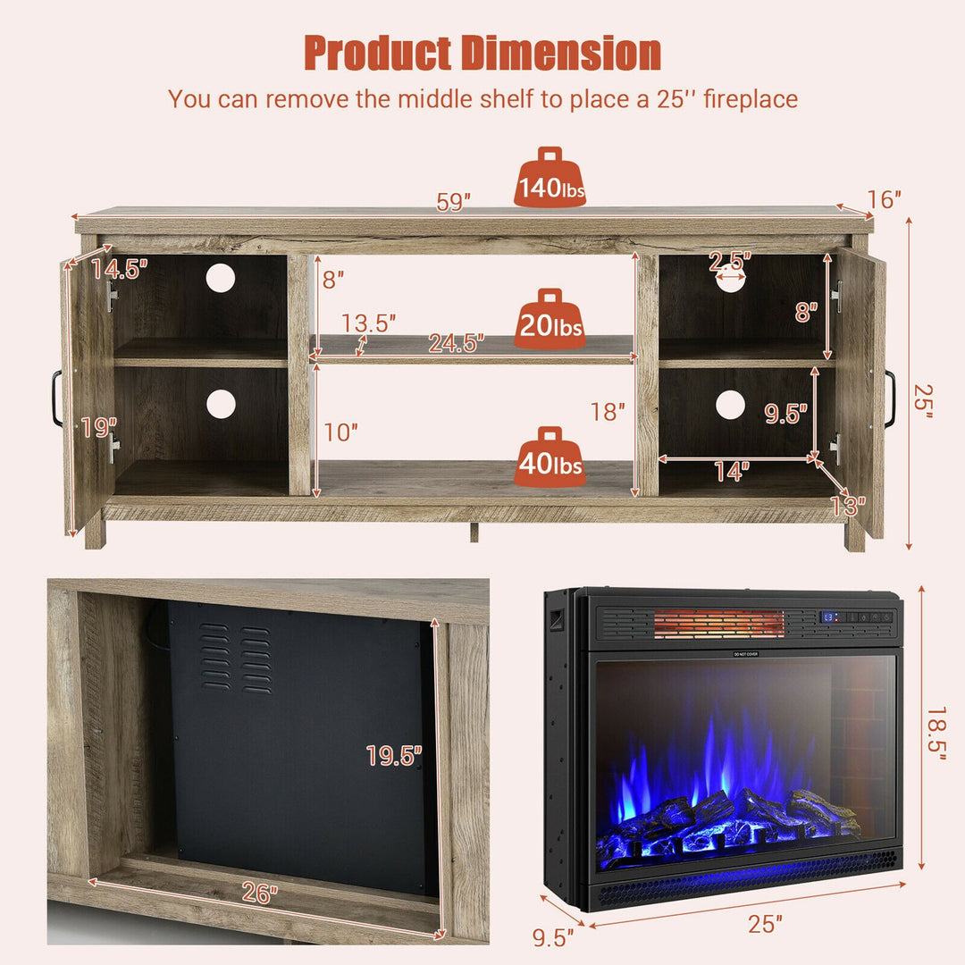 59'' Fireplace TV Stand W/ 25'' 1350W Electric Fireplace Heater