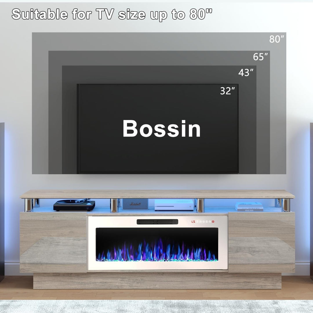 70" Modern Electric Fireplace TV Stand, with Electronic Flame and LED Lights, High Gloss Finish Entertainment Center