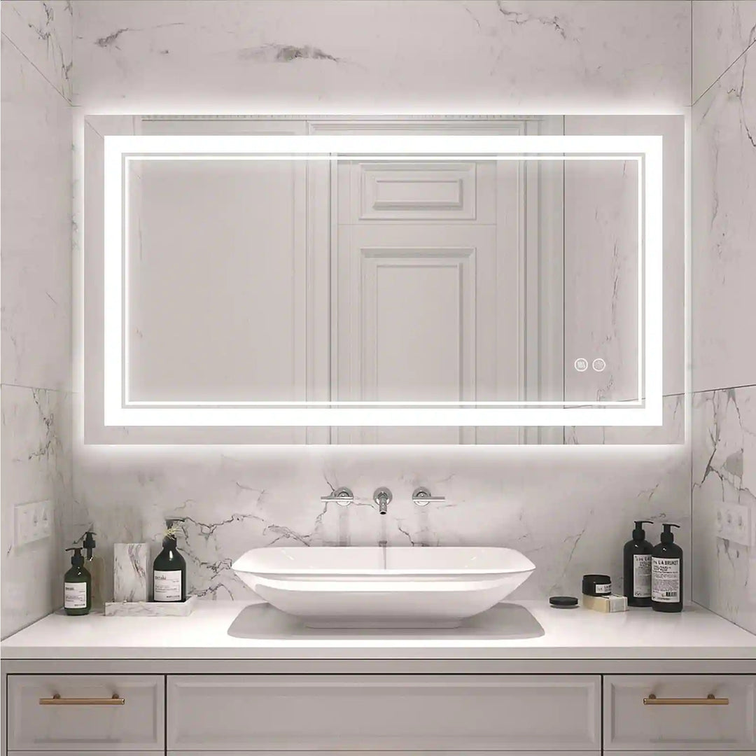 Full Size Front & Back LED Lighted Anti-Fog Tempered Glass Wall Bathroom Vanity Mirror, 3-Year Warranty & ETL Certification