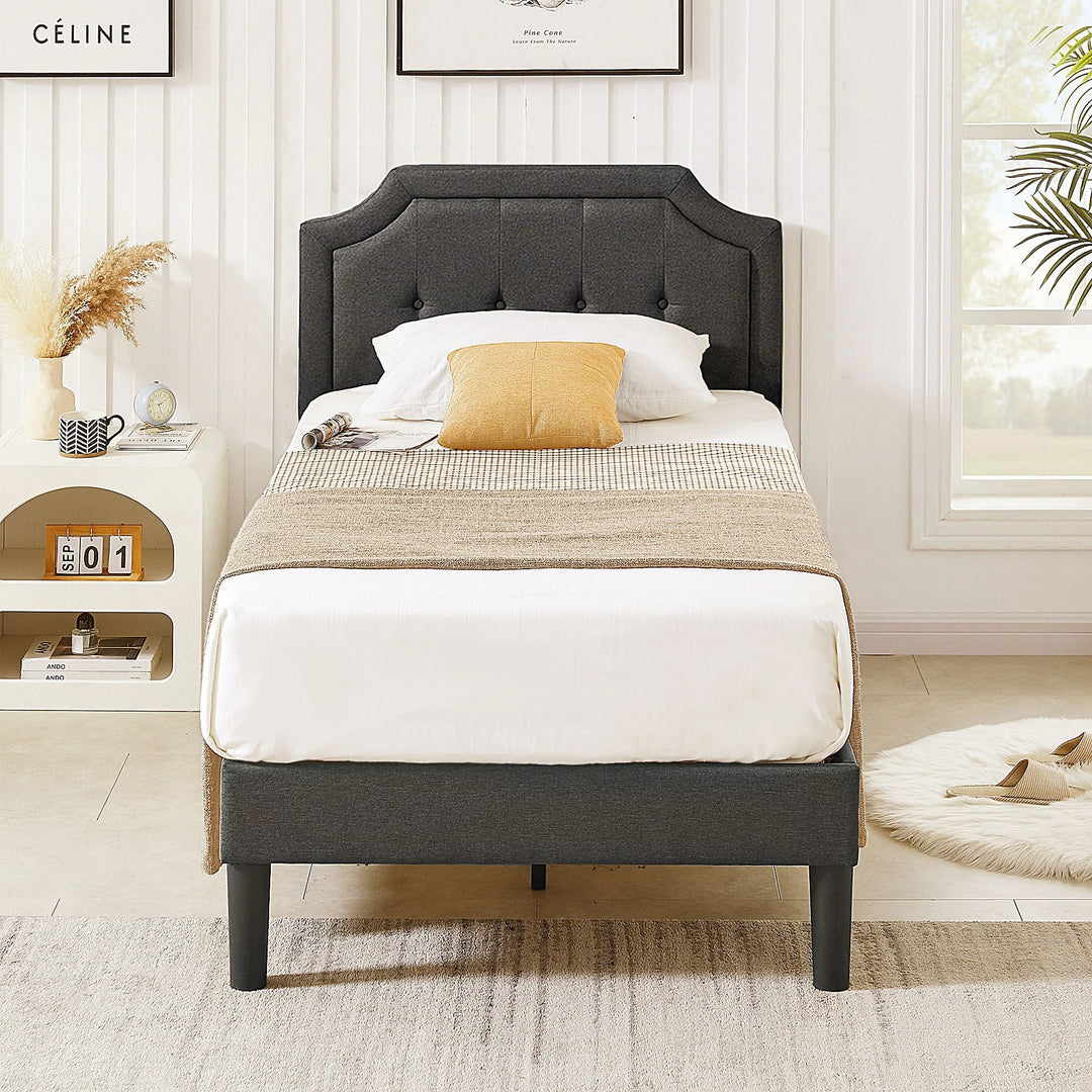 Javlergo Modern Upholstered Bed Frame with Height Adjustable Headboard Heavy-Duty Frame No Box Spring Needed