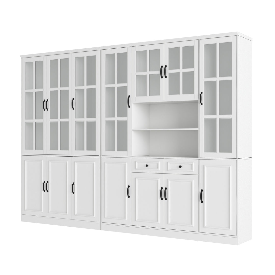 78.7"H Combo Buffet Sideboard White Curio Bookcase Cabinet Glass Door