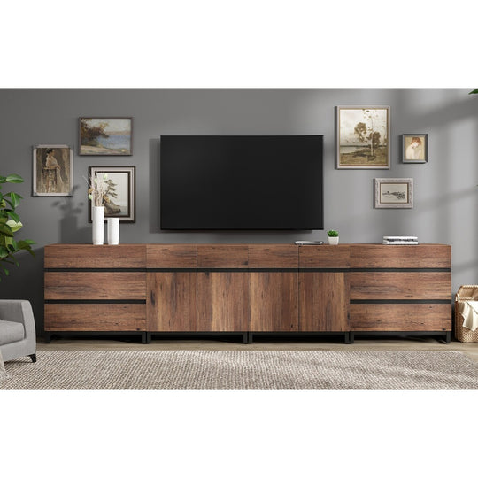 Modern TV Stand for Tvs up to 120 Inches, 4-In-1 Media Console with 6 Drawers and Adjustable Shelves, Entertainment Center