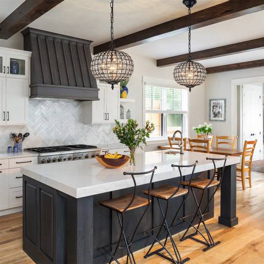 Retro French 4/5-Light Antique Brass Globe Crystal Chandelier for Living/Dining Room