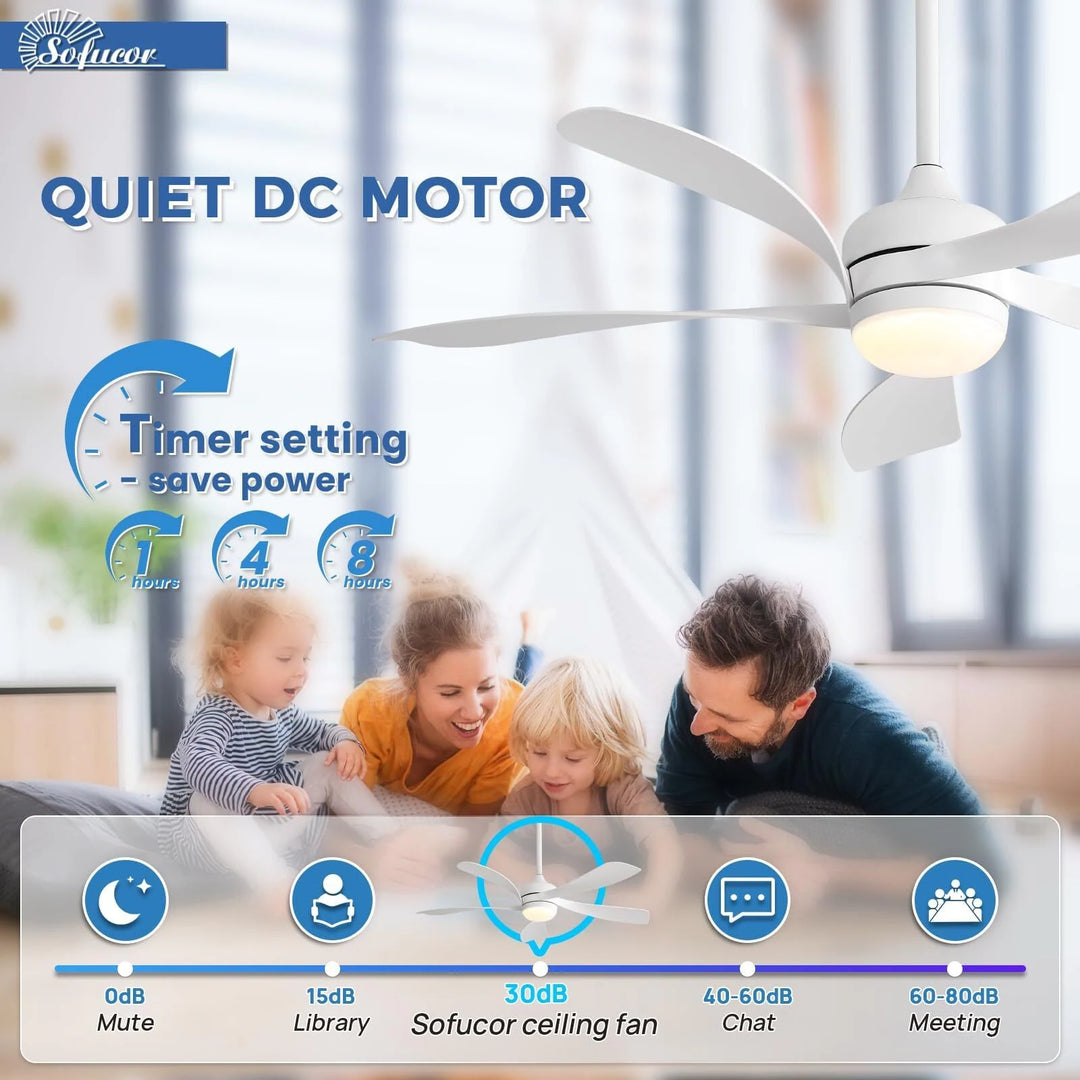 Sofucor 45/52 Inch Ceiling Fan with Remote & Lights Quiet DC Motor 5 Blade High CFM Modern Fan