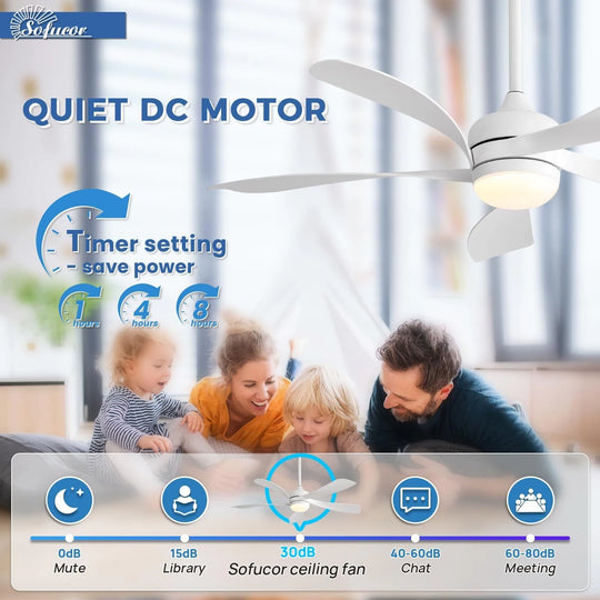 Sofucor 45/52 Inch Ceiling Fan with Remote & Lights Quiet DC Motor 5 Blade High CFM Modern Fan