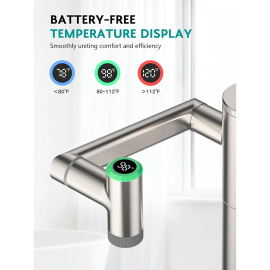 Rotatable Single Hole Bathroom Sink Faucet with Built-In Filter, Temperature Display in Fahrenheit, 2 Water Modes