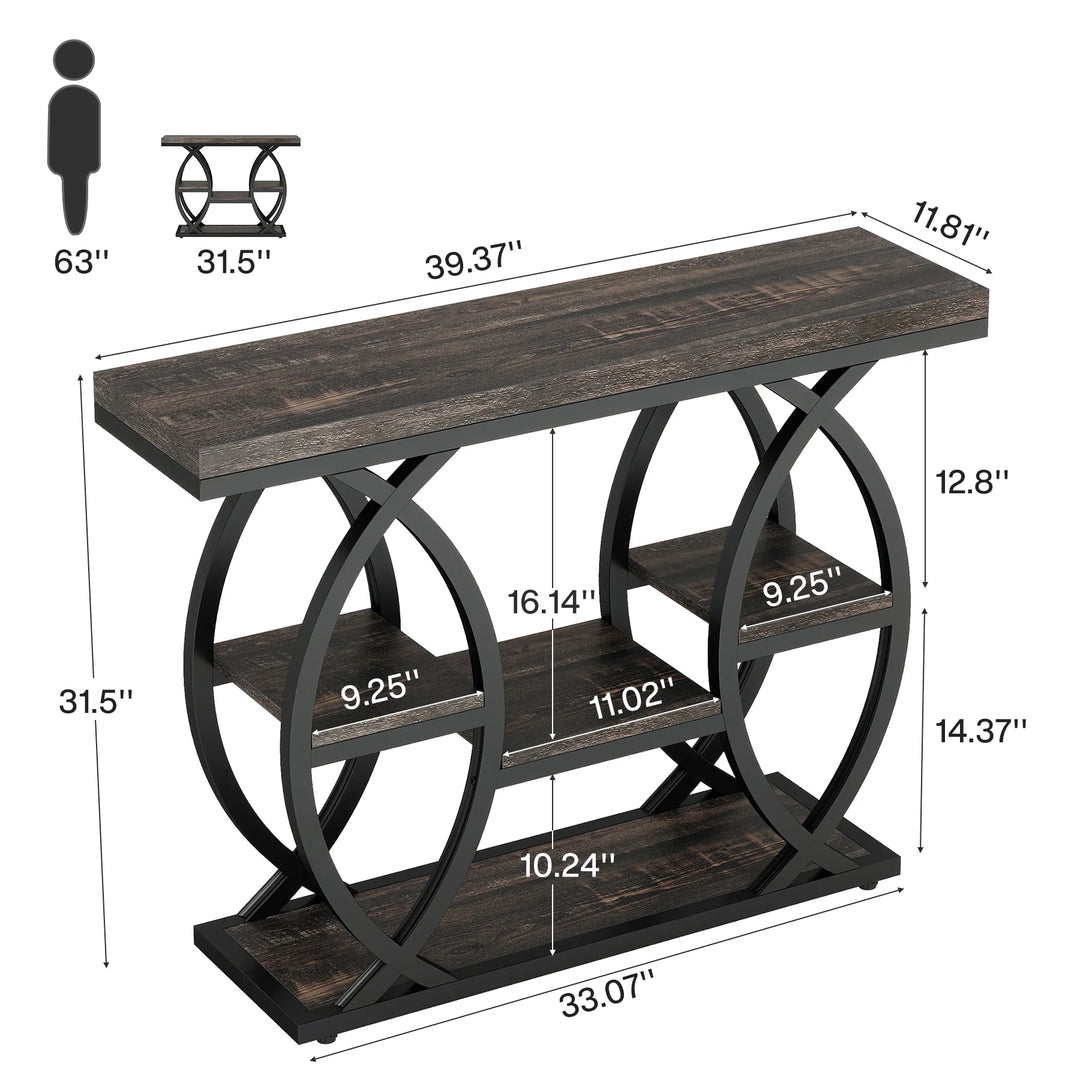 39.4" Console Table, 4-Tier Sofa Table Entryway Table for Small Spaces