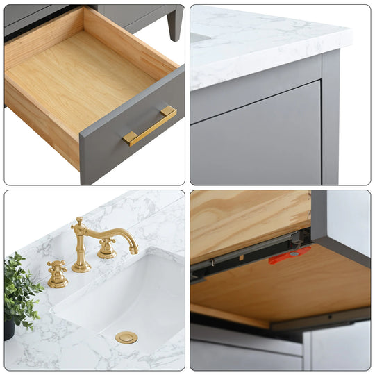 72" Double Sink Bathroom Vanity Cabinet with Engineered Marble Top