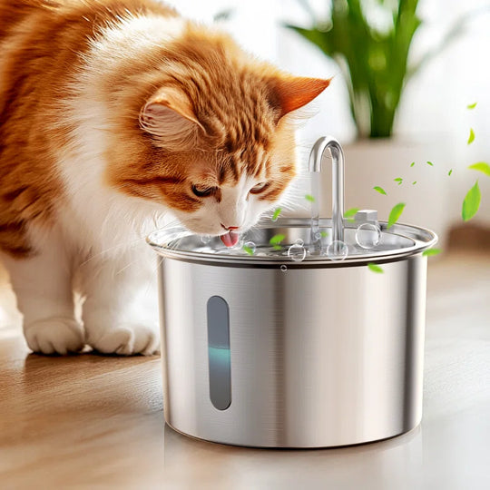 PWF-001 2L Stainless Steel Cat Water Fountain with Snap, Anti-Spill Cats Water Fountains with Quiet Pump,Continuous Fresh Water Supply,Pet Water Fountain for Single Kitty & Small Pets