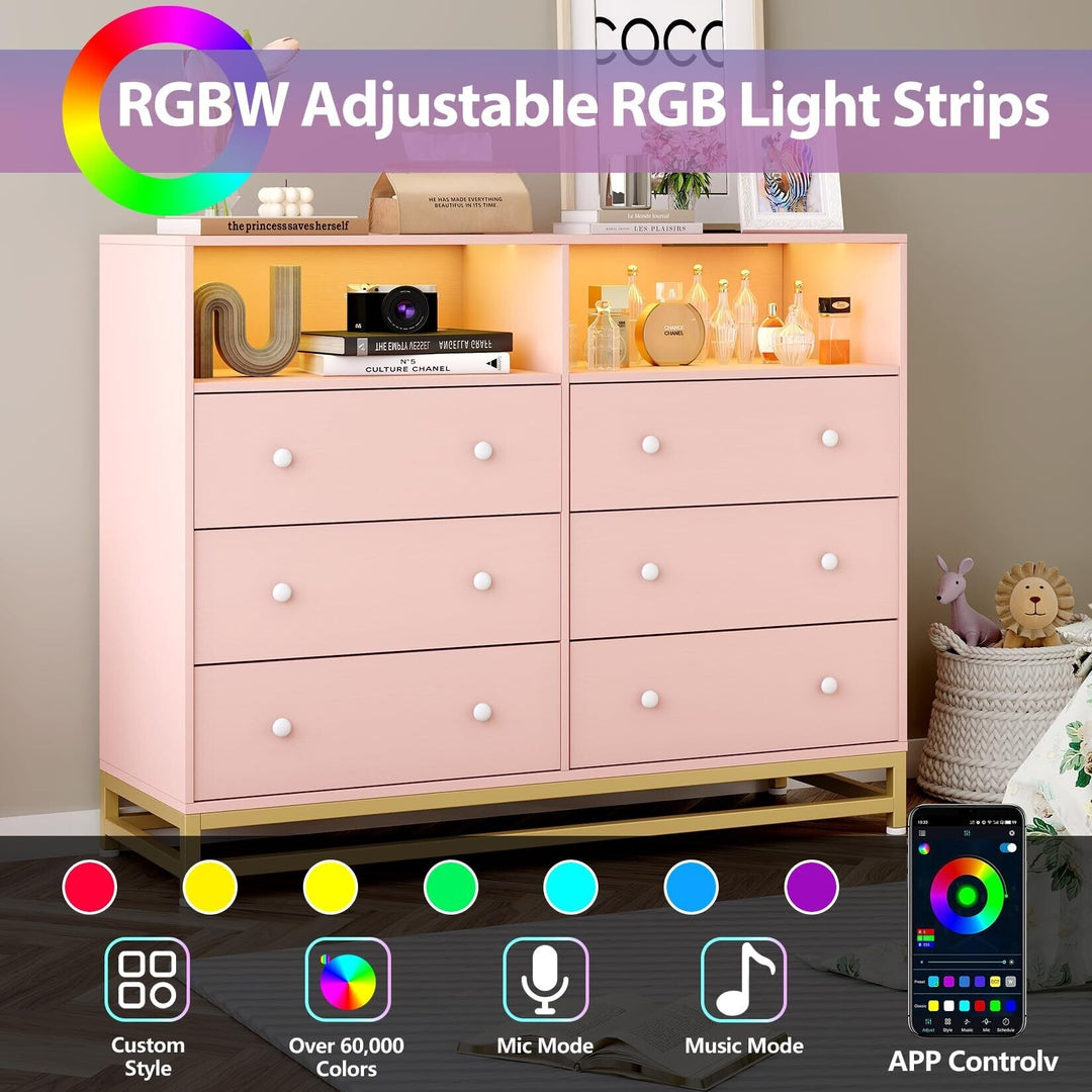 6 Drawer Dresser with Led Lights and Power Outlets