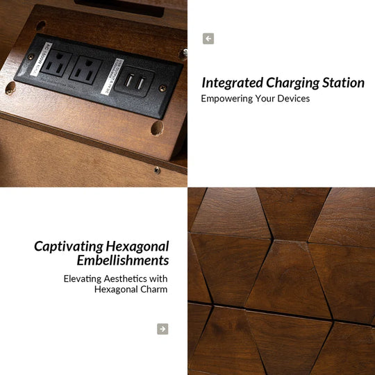 Sara Midcentury Modern 26''W 2-Drawer End Table with Charging Station and Solid Wood Legs